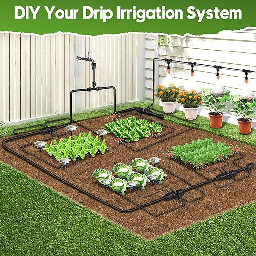 240FT Drip Irrigation System for Garden, 2025 Upgraded Quick-Connect Automatic Garden Watering System with 1/2" & 1/4" Tubing and Adjustable Nozzle Emitters for Greenhouse, Yard, Lawn, Raised Bed