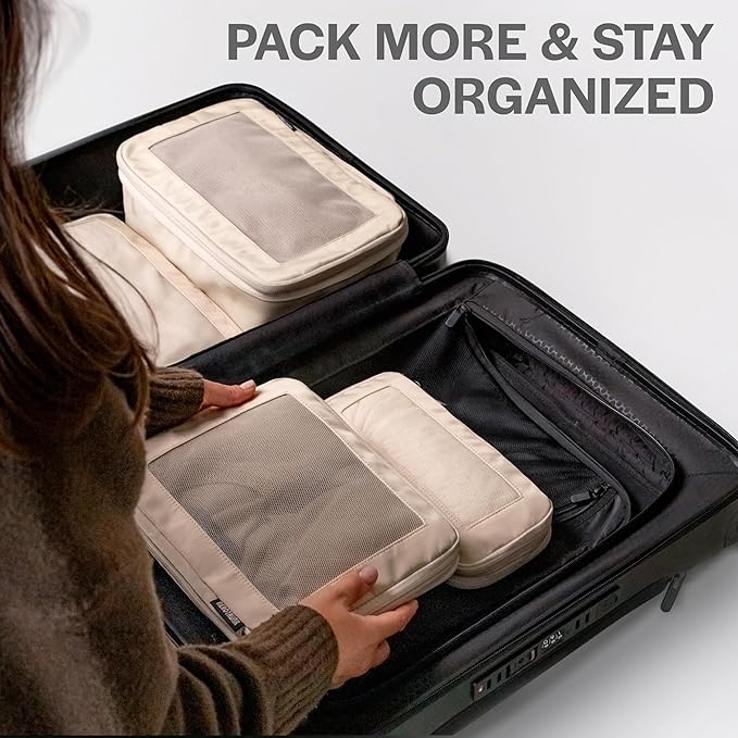 Compression Packing Cubes for Travel - Luggage Organizer Bags - Double Zipper Packing Cubes for Suitcases (2-Pack, Light Grey)