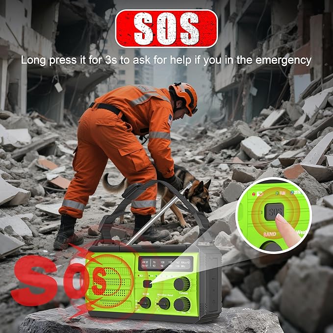 Emergency Radio 22200mWh Solar Hand Crank Emergency Radio: AM/FM/NOAA Weather Radio with Phone Charger, Flashlight & Reading Lamp, Headphone Jack, SOS Alarm for Home Survival Hurricane