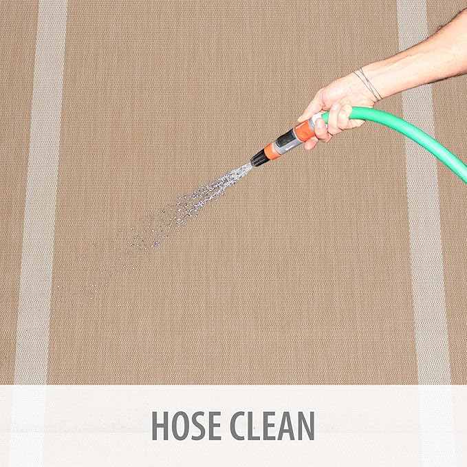 CAMILSON Outdoor Rug 8x10, Modern Outside Rugs for Patios Porches Waterproof Durable Washable Non-Shedding, Easy-to-Clean Indoor Outdoor Area Carpet (8 x 10, Bordered - Beige/White)