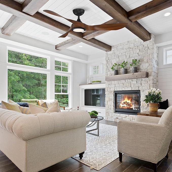 WAC Smart Fans Swirl Indoor and Outdoor 3-Blade Smart Home Ceiling Fan 54in Matte Black with 3000K LED Light Kit and Remote Control works with Alexa and iOS or Android App