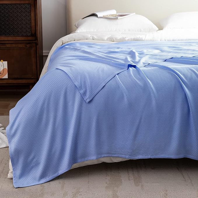 AmyHomie Cooling Blanket King Size, 100% Rayon Derived from Bamboo, Cool Summer Blanket for Hot Sleepers Soft Comfy Lightweight Blankets for All Seasons(Periwinkle Blue, 90×108in)