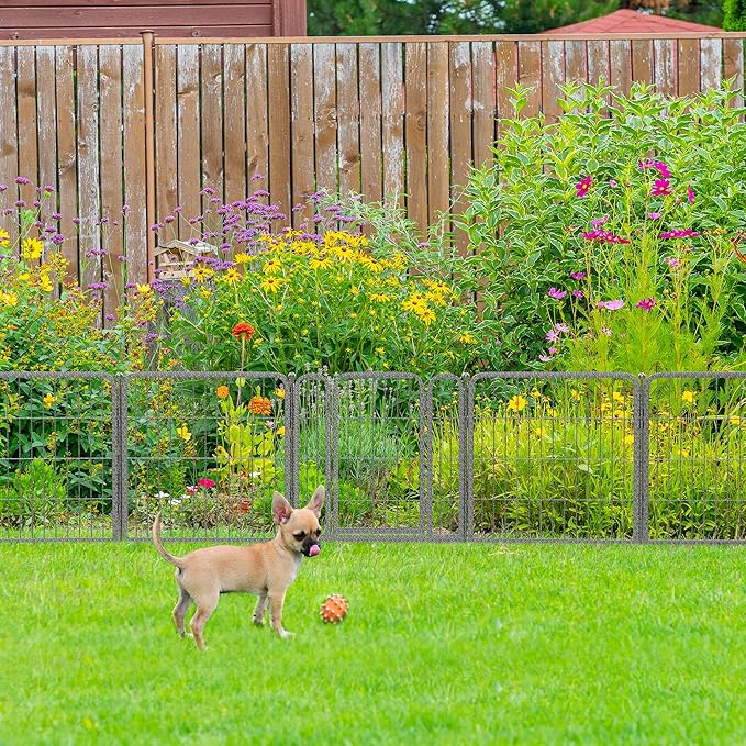 FXW Garden Fence with Door, 24in(H) x 30ft(L) 16 Panels Dog Fence Outdoor for The Yard - Heavy Duty Metal Fencing Tall Animal Barrier for Dog and Rabbit, Easy Assemble