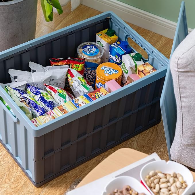 Citylife 64L Collapsible Storage Bins with Lids Plastic Storage Containers for Organizing Stackable Storage Box Large Heavy Duty Utility Crates, 2 Packs