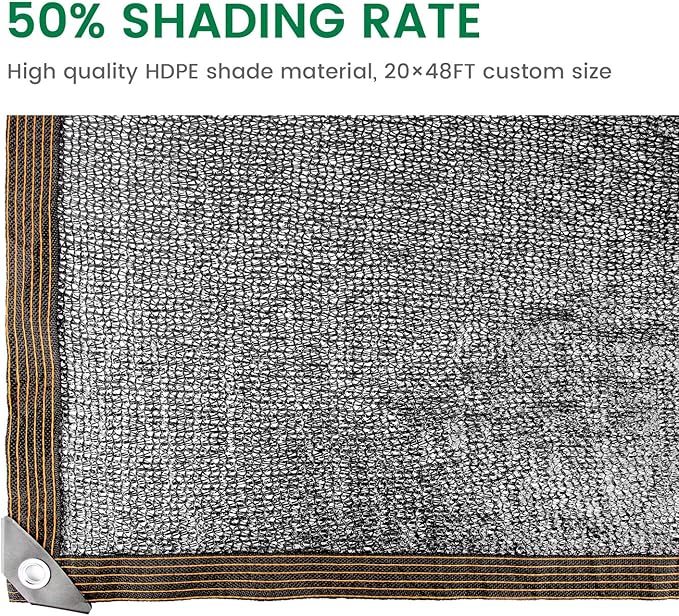 50% 20 X 48 FT Black Shade Cloth, Outdoor Woven Sun Shade with Grommets, Durable Breathable Netting Shading Antifreezing for Patio, Garden, DIY Home, Plants Cover, Greenhouse, Dog Kennel