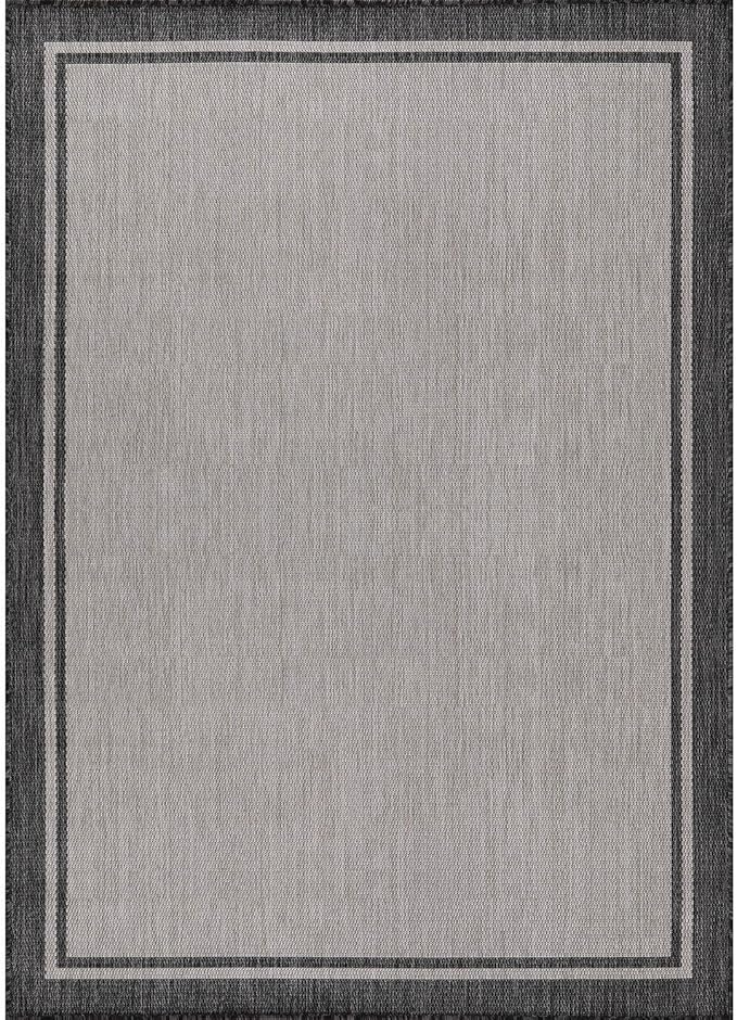 CAMILSON Indoor Outdoor Rug, 6x9 Bordered Gray Modern Area Rugs for Indoor and Outdoor Patios, Kitchen and Hallway Mats, Washable Porch Deck Outside Carpet (Bordered Grey, 6 x 9)