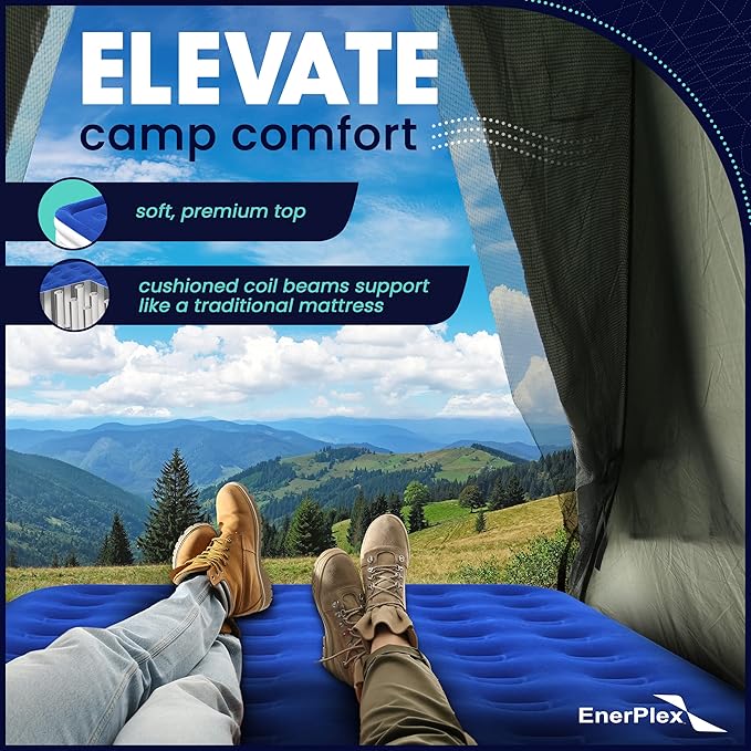 EnerPlex Camping Air Mattress with Built in Pump - Queen Blow Up Mattress for Travel & Guests - Portable Bed for Adults and Kids - Blue