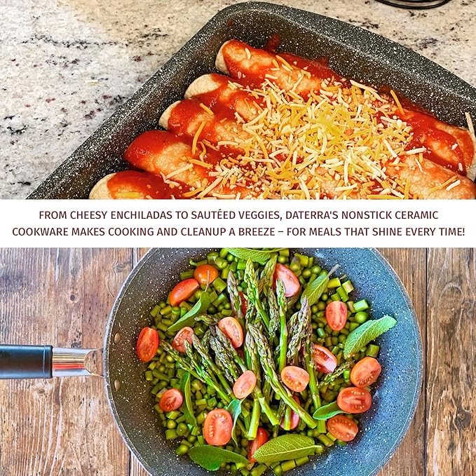 DaTerra Cucina Nonstick Ceramic Frying Pan (11") & Roasting Pan (16.1"x11.7"x2.7") Bundle - Oven Safe, Stovetop Compatible, PTFE & PFOA Free, Volcanic Black, Made in Italy
