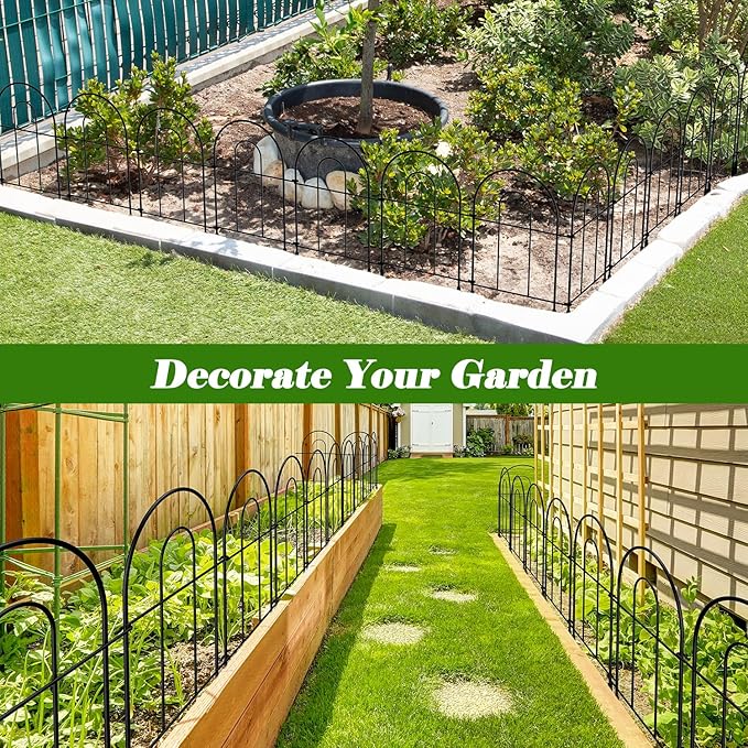 MOOACE Decorative Garden Fence 10 Pack, Total 10ft(L) x 24.5in(H) Rustproof Metal No Dig Fence, Garden Fencing Animal Barrier, Flower Fences and Borders for Dog, Yard, Patio, Outdoor Decor, Black
