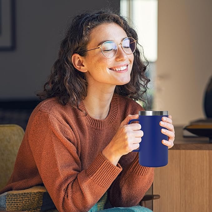 DOMICARE 24oz Mug with Handle and Lid, Stainless Steel Coffee Mug, Travel Mug with Handle, Double Wall Vacuum Coffee Tumbler, Reusable Insulated Cup, Navy, Pack 8