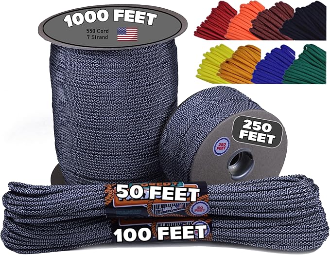 BORED? PARACORD! 550 lb Paracord - Ideal for Crafting, Camping, DIY Projects, Active & Military Outdoors - Strong Survival Rope - Tactical Parachute Cord Type III - Silver Diamonds 100 Feet