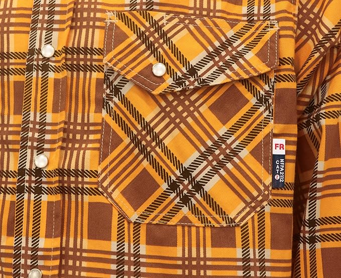BOCOMAL FR Shirts for Men Printed Plaid Flame Resistant NFPA2112/CAT2 6.5oz Lightweight Fire Retardant Shirt