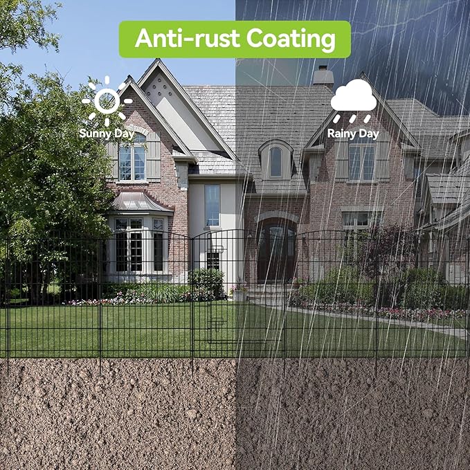 INJOPEXI Decorative Garden Fence 12 Panels 26ft (L)×36in (H) Garden Fences with 11 Panels + 1 Gate, No Dig Animal Barrier Rabbit Fencing Rustproof Metal Wire Temporary Dog Fence for Patio Outdoor Yard