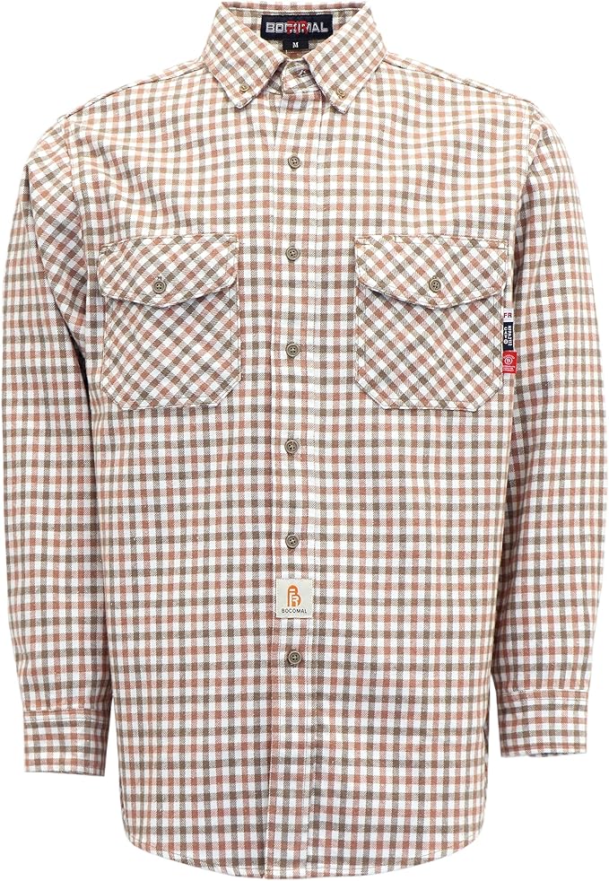 BOCOMAL FR Shirts for Men Welding Shirt Plaid 8.5oz Heavyweight Fire Retardant/Flame Resistant Welding Jacket