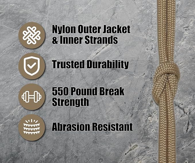 BORED? PARACORD! 550 lb Paracord - Ideal for Crafting, Camping, DIY Projects, Active & Military Outdoors - Strong Survival Rope - Tactical Parachute Cord Type III - Light Tan 250 Feet