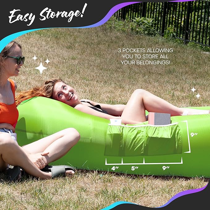 Nevlers 2 Pack Inflatable Loungers Air Sofa Couch | Perfect for Beach Chair Camping Chairs or Portable Hammock |Travel Bag Pouch, Pegs & 3 Pockets| Movie Seating & Camping Accessories Blow Up Lounger