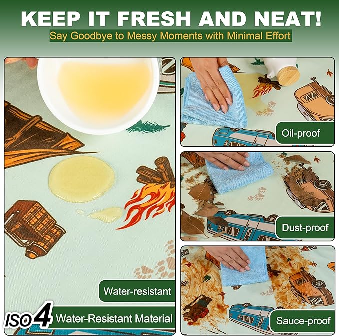 72 X 30 Inch Elastic Fitted Camping Table Cover with Bench Covers & Storage Bag, Picnic Tablecloth, Fits 6ft Picnic Tables, Polyester, Washable, Spill Resistant, Waterproof - Vintage