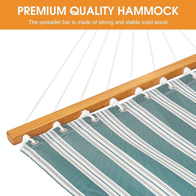 Lazy Daze Hammocks Quick Dry Hammock with Spreader Bar 2 Person Double Hammock with Chains Outdoor Outside Patio Poolside Backyard Beach 450 lbs Capacity, Green Stripes