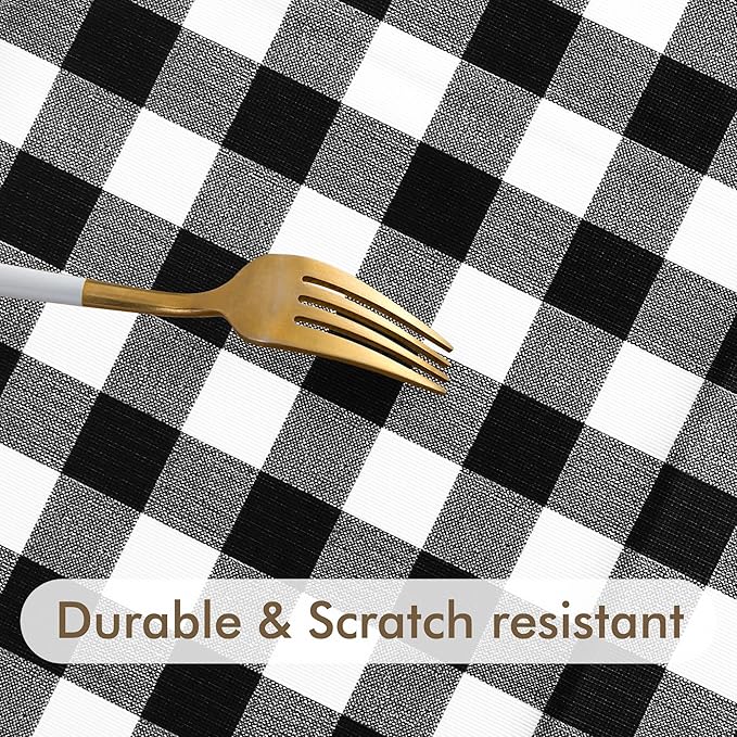 Fitable 4 Pack Vinyl Fitted Tablecloth Round, Black and White - Waterproof Checkered Elastic Tablecloth Flannel Backed Gingham Table Cover for Outdoor Picnic Dining (Fit for 36"-44" Round Tables)