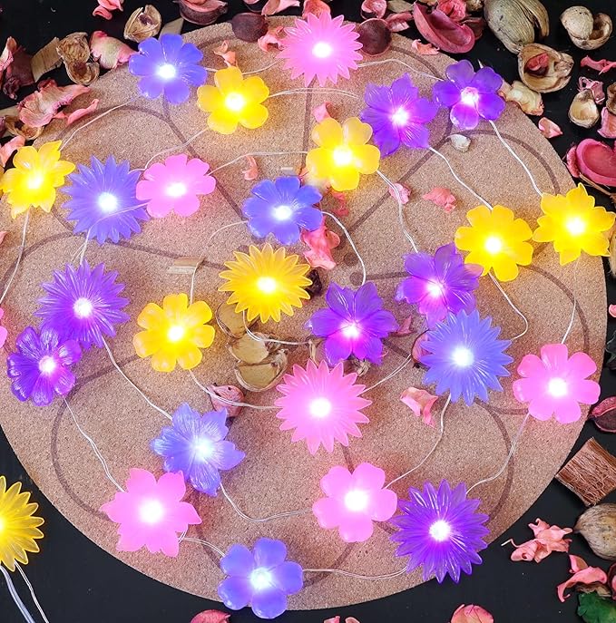 Flower Lights Cute Fairy String Lights Floral Room Decor Night Lights USB Plug in or Battery Power String Lights Indoor Remote Control 8.5ft 20LED
