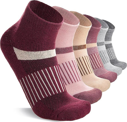 6 Pairs Merino Wool Ankle Running Hiking Socks Compression Support Breathable Thick Cushion No Show Socks for Women Men