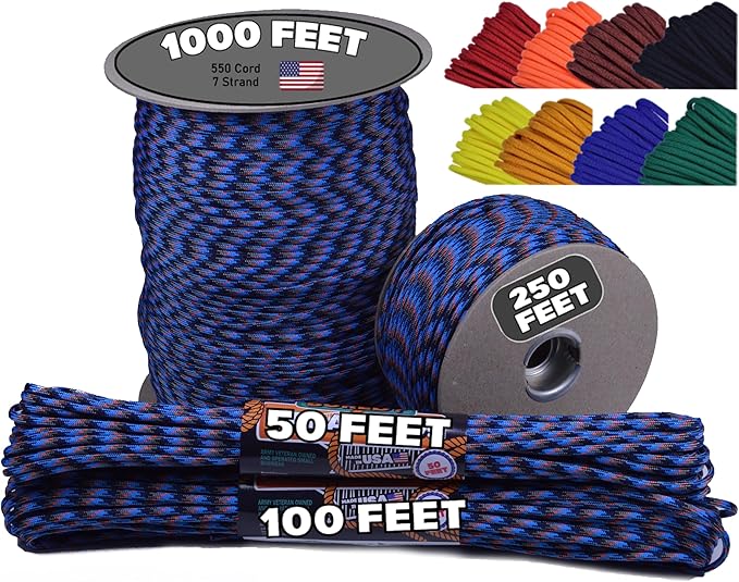 BORED? PARACORD! 550 lb Paracord - Ideal for Crafting, Camping, DIY Projects, Active & Military Outdoors - Strong Survival Rope - Tactical Parachute Cord Type III - Survival Camo 250 Feet