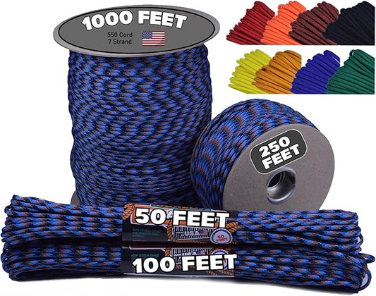 BORED? PARACORD! 550 lb Paracord - Ideal for Crafting, Camping, DIY Projects, Active & Military Outdoors - Strong Survival Rope - Tactical Parachute Cord Type III - Survival Camo 100 Feet