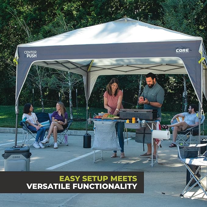 CORE 10 FT x 10 FT Instant Pop Up Canopy Tent | Portable Straight Leg Outdoor Gazebo Shelter with Wheeled Carry Bag | Perfect for Camping, Beach, Picnic, Backyards, BBQ, Tailgate, Patio and Party