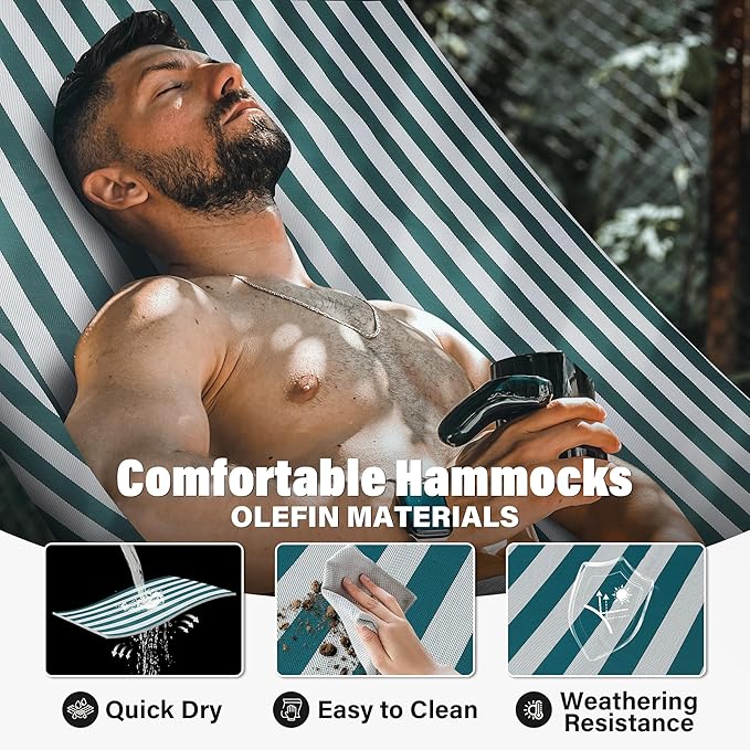 Patio Watcher 13 FT Quick Dry Textilene Hammock - Outdoor Double Hammock - Heavy Duty Hammocks for Outside - 450 lbs Capacity - Green White