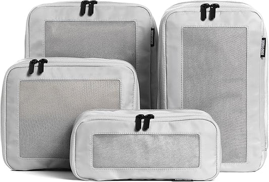 Compression Packing Cubes for Travel - Luggage Organizer Bags - Double Zipper Packing Cubes for Suitcases (4-Pack, Light Grey)