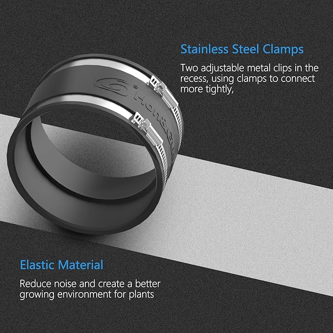 Hon&Guan 4 Dust Collection Fittings Rubber Noise Reduction Clamp for 4 Inch PVC Pipe/HVAC Inline Duct Fans and Carbon Filters/Duct Reducer, 2PCS