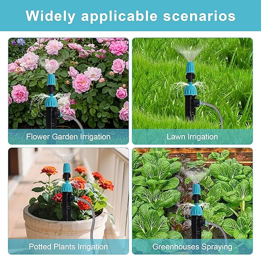 Drip Irrigation System, Fast Connect Automatic Watering Kit with 12mm & 6mm Tubing, DIY Adjustable Garden Irrigation for Greenhouse, Flower Beds, Patio & Lawns (98 Feets)