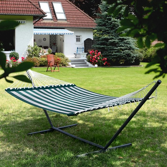 Patio Watcher 13 FT Quick Dry Textilene Hammock - Outdoor Double Hammock - Heavy Duty Hammocks for Outside - 450 lbs Capacity - Green White
