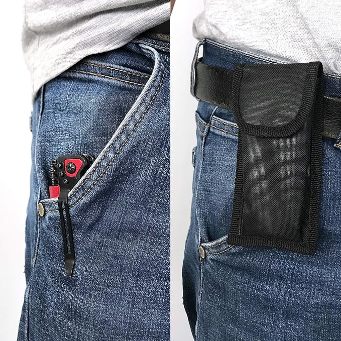 ALBATROSS 6-in-1 Survival Tactical Military Folding Pocket Knives with LED Light,Rope Cutter,Glass Breaker,Magnesium Fire Starter,Bottle Opener;Multi-Function Emergency Tool(Red)