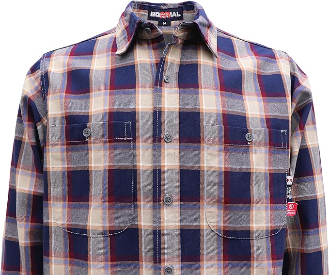 BOCOMAL FR Shirts Flame Resistant 100% C NFPA2112 7.5oz Men's Fire Retardant Welding Shirt