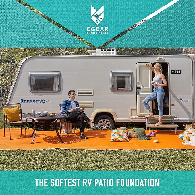 CGEAR RV Camping Mat, Sand Free Outdoor Reversible Rug for Campsite, Backyard, Patio, Deck, and Beach (Orange 8' x 11')