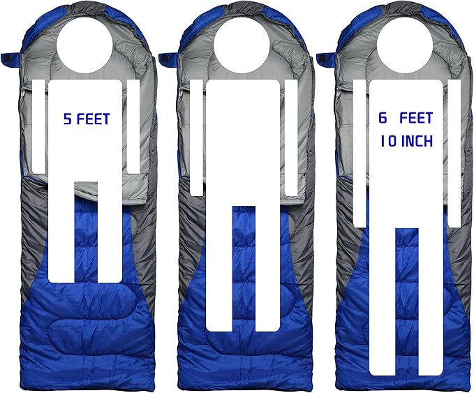 0 Degree Winter Sleeping Bags for Adults Camping (450GSM) - Temp Range (5F–32F) Portable Waterproof Compression Sack- Camping Sleeping Bags for Big and Tall in Env Hoodie: Backpacking Hiking 4 Season