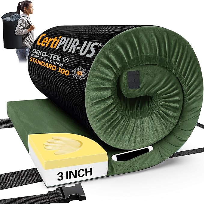 CYMULA CertiPUR-US Memory Foam Camping Mattress Pad, Portable Foam Sleeping Pad for Camping, Roll up Sleeping Mat for Adults Guest Floor Bed for Sleepover, Car, Tent SUV Cot Mattress