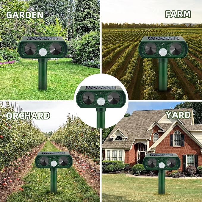 4 Pack Solar Ultrasonic Animal Repellent Outdoor Deer Repellent Devices Waterproof Motion Activated Animal Deterrent Device to Scare Cat Dog Squirrel Rabbit Raccoon Skunk Out of Yard Garden Lawn