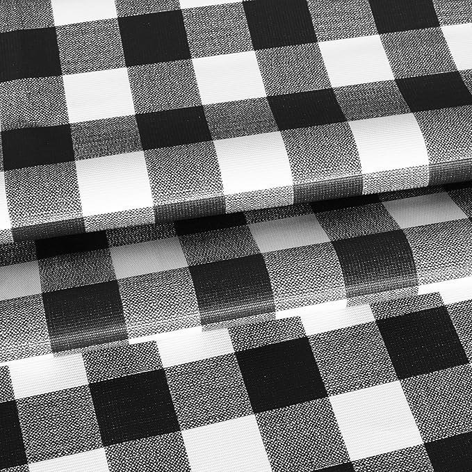 Fitable 2 Pack Vinyl Fitted Tablecloth Round, Black and White - Waterproof Checkered Elastic Tablecloth Flannel Backed Gingham Table Cover for Outdoor Picnic Dining (Fit for 36"-44" Round Tables)