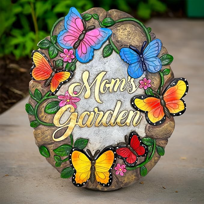 Elegant Resin Stepping Stone, Outdoor Garden Pathway Decoration (Garden with Butterflies Stepping Stone, 9.5" Decorative Outdoor Decoration)