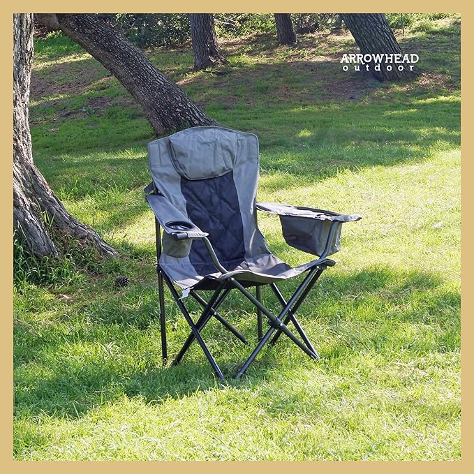 ARROWHEAD OUTDOOR 2-Pack Portable Folding Camping Quad Chair w/ 6-Can Cooler, Cup & Wine Glass Holders, Heavy-Duty Carrying Bag, Padded Armrests, Headrest & Seat, Supports up to 550lbs