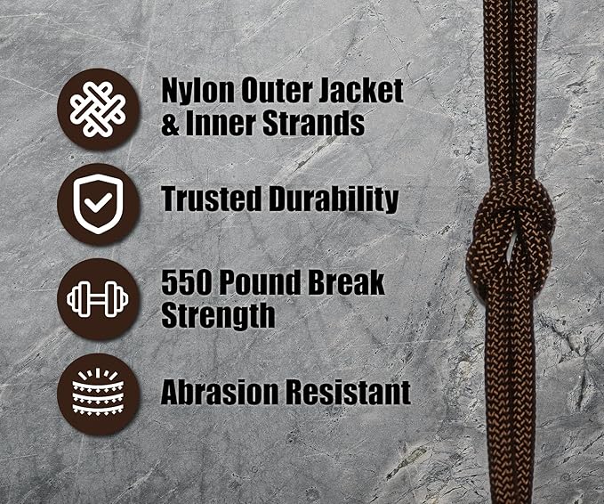 BORED? PARACORD! 550 lb Paracord - Ideal for Crafting, Camping, DIY Projects, Active & Military Outdoors - Strong Survival Rope - Tactical Parachute Cord Type III - Walnut 100 Feet