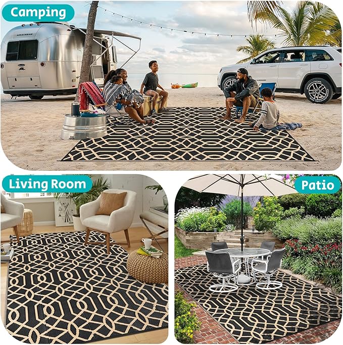 HEBE Outdoor Rug Waterproof 6x9, Reversible Plastic Straw Rug RV Camping Rug, Indoor Outdoor Patio Mat Clearance, Outside Carpet for Porch,Deck,Camper,Balcony,Backyard,Picnic