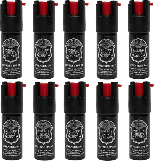 POLICE MAGNUM Mini Pepper Spray Self Defense Canisters- Max Heat Strength- Small & Discreet - Made in The USA (10 Pack 1/2oz Twist Lock)