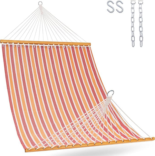 Lazy Daze Hammocks Quick Dry Hammock with Spreader Bar 2 Person Double Hammock with Chains Outdoor Outside Patio Poolside Backyard Beach 450 lbs Capacity, Red Stripes