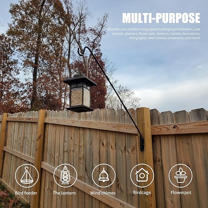 Juegoal Heavy Duty Deck Hook, 25 Inch to 36 Inch Wall Mounted Extended Reach Deck Hook Wall Pole Plant Bracket for Hanging Bird Feeder, Plants, Suet Baskets, Lanterns, Wind Chimes