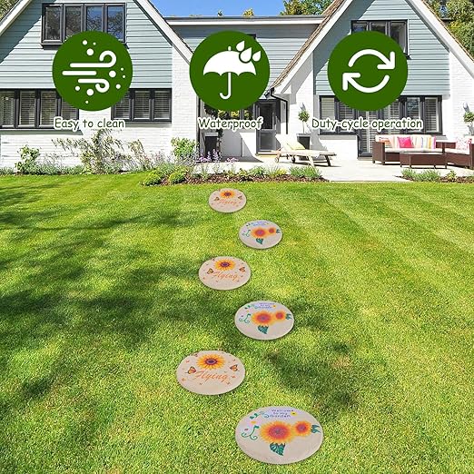 4Pcs Round Sunflower Stepping Stone Outdoor Garden Walkway, Durable Plastic Pavers for Patio, Pathway, and Landscaping, Weatherproof Stepping Stones with Ground Stakes for Easy Installation