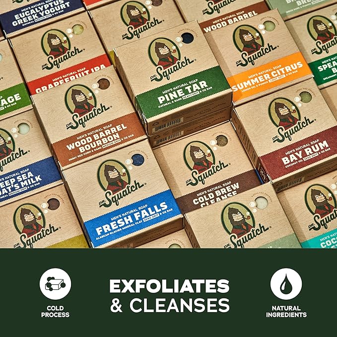 Dr. Squatch Natural Bar Soap for Men - Cold Process Soap with No Harsh Chemicals - Birchwood Breeze, Rainforest Rapids & Coastal Mist (5 oz, 3-Pack)