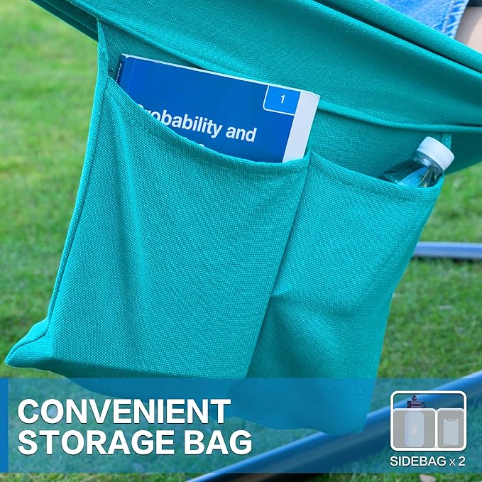 PNAEUT Double Hammocks with Stand for Outside, Portable Space Saving Heavy-Duty Steel Stand for Indoor Outdoor Patio with Carrying Bag, 450 lbs Capacity (Aqua)